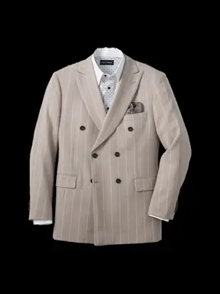 "Kingston Pinstripe" Double Breasted Peak Lapel Suit Jacket - Taupe from Paul Fredrick