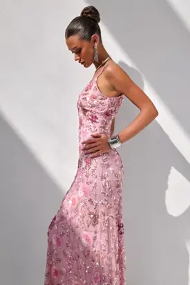 Gemini | Pink Embellished Strappy Maxi Dress from Club L London