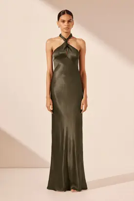 LA LUNE HIGH NECK TWIST MAXI DRESS - FOREST from Shona Joy