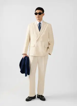 Tailored Two Piece Double Breasted Suit | Linen | Cream from Percival