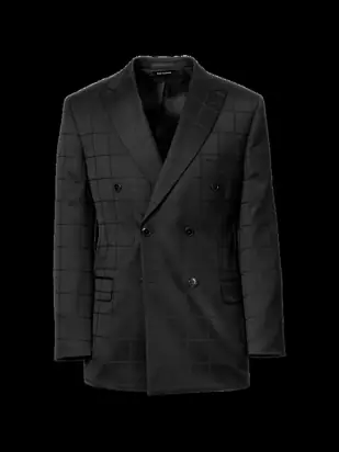 Black Wool Windowpane Double Breasted Peak Lapel Suit Jacket - Black from Paul Fredrick