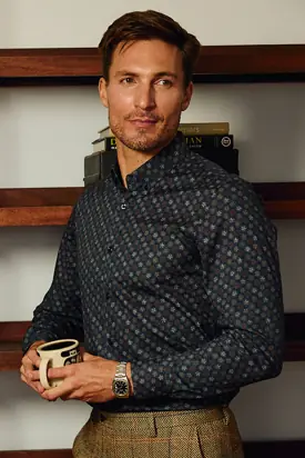 Brian Button Down Shirt - Navy & Tan Stars from Paisley & Gray