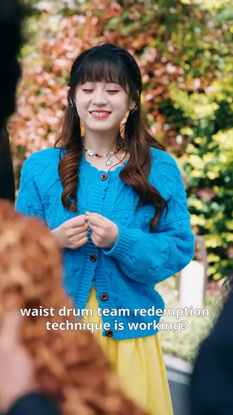 Bright blue cable-knit cardigan and yellow skirt, in The CEO Who Never Speaks, Until He Meets His Cinderella