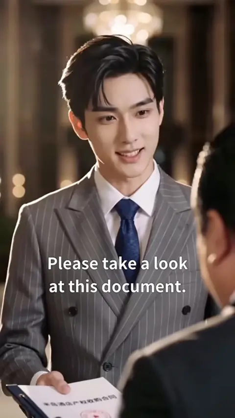 Grey pinstripe double-breasted suit and navy tie, in Only I Can Touch the Untouchable CEO