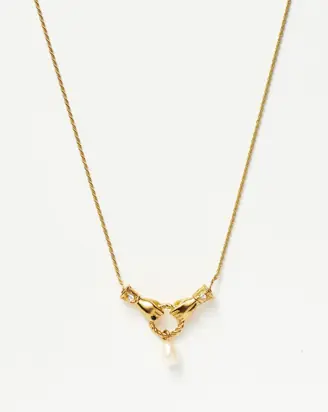 Harris Reed In Good Hands Drop Pendant Necklace | 18ct Gold Plated/Pearl & Black Onyx from Missoma