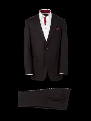 Wool Stretch Stripe Single Breasted Peak Lapel Suit - Black/red from Paul Fredrick