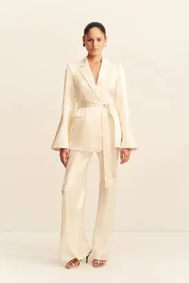 LA LUNE FLARED SLEEVE BELTED BLAZER - CREAM from Shona Joy
