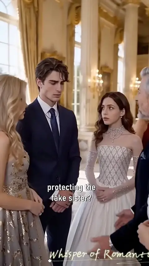 White strapless crystal ball gown with gloves and choker, still at 1:38:20 in The Real Heiress Takes What's Hers
