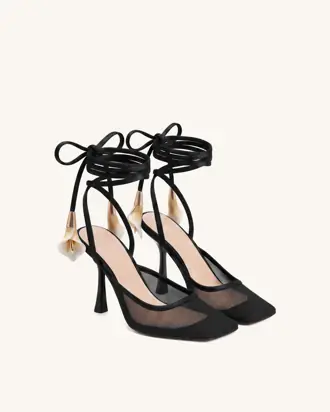 Astrid Calla Lily Lace-Up Mesh Pumps - Black from JW PEI