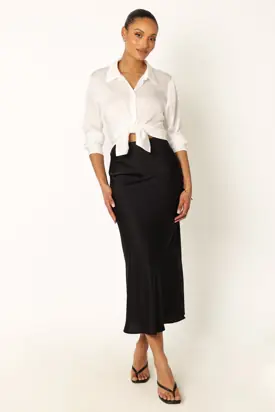 Nellie Satin Midi Skirt - Black from Petal & Pup