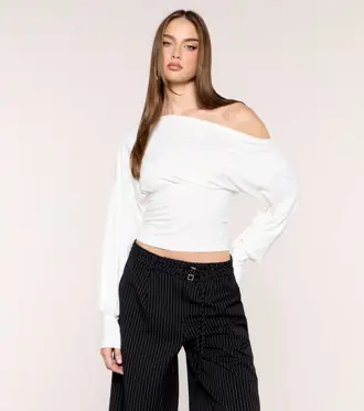 Side Note Asymmetrical Long Sleeve Crop Top from Windsor