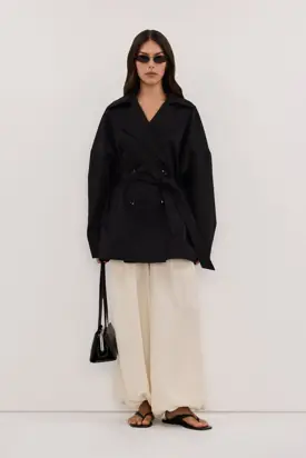 CAMERON BLACK MID LENGTH TRENCH COAT from Dissh