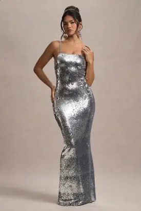 Flashback | Silver Sequin Strappy Maxi Dress from Club L London
