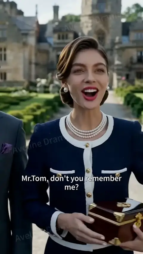 Navy white-trim jacket with layered pearls, in She Chose a 'Poor Waiter' as Her Fake Husband, the Billionaire Fell for Real