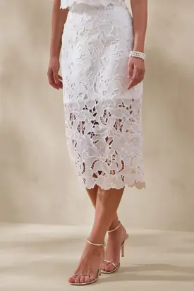 Aisling | White Lace Midi-Skirt from Club L London