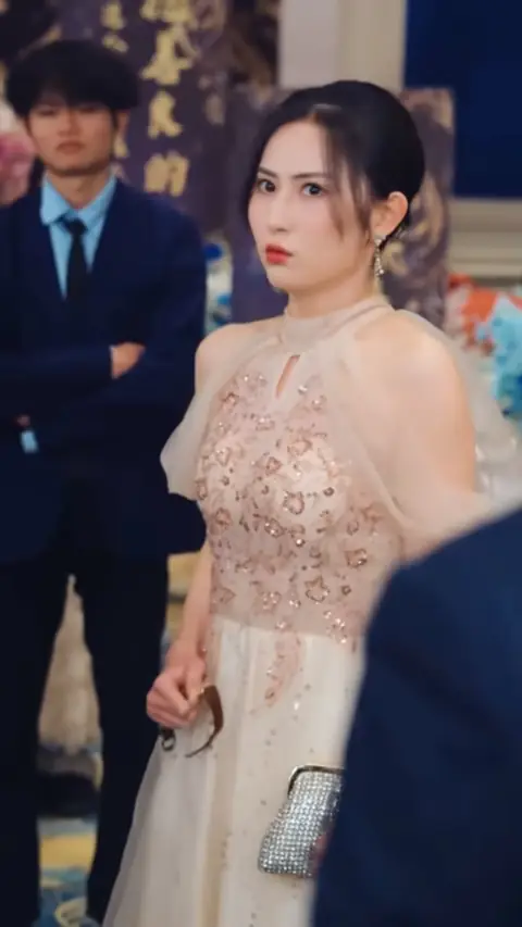 Blush beaded tulle gown with crystal clutch, in After 5 Years as a Stand-in Husband, I Left