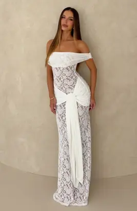 Best Dressed Off Shoulder Lace Maxi Dress White from White Fox