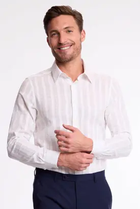 Parker Pointed Collar Shirt - White Dobby Stripes from Paisley & Gray