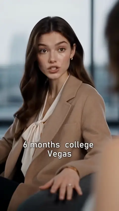 Camel blazer over a cream bow blouse, in My Fiancé Arrived With His Mistress, So I Married a Billionaire