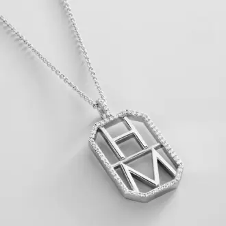 Monogram Custom Pendant Necklace  - Vertical - Silver/Pavé from BaubleBar
