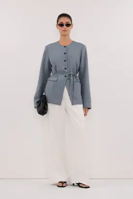 PEYTON DUSTY BLUE COLLARLESS BLAZER from Dissh