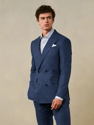 Ink Blue Double Breasted Linen Jacket from The Black Tux
