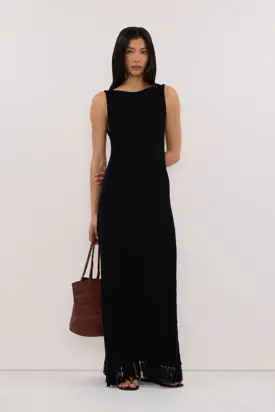 BENETTE BLACK FRINGE MAXI DRESS from Dissh