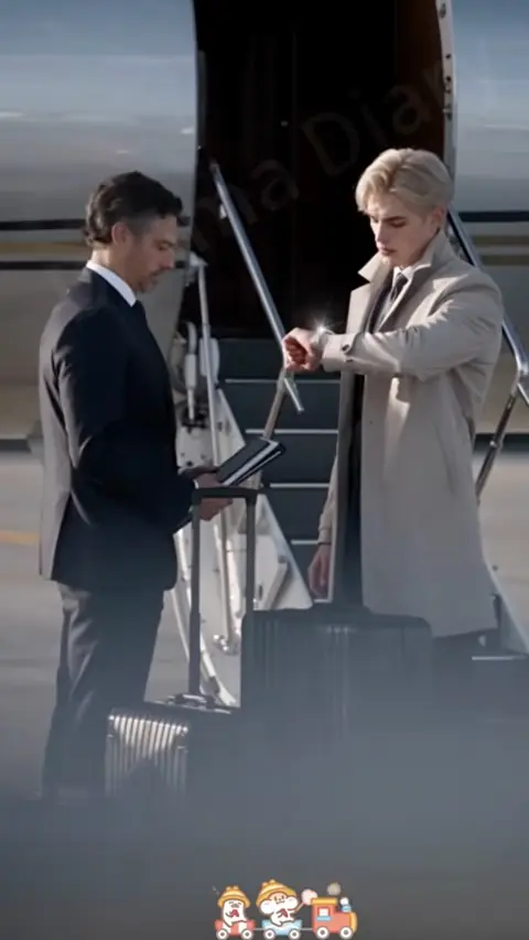 Long grey overcoat and a black suit, in She Rejected Her Fiancé for a 'Bartender'