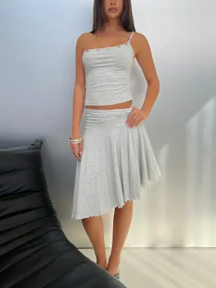 Mimmi Asymmetrical Midi Skirt Grey from Princess Polly