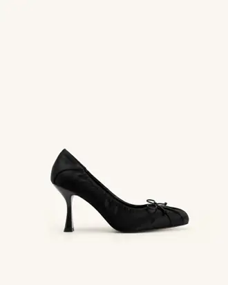 Solenne Satin Bow Ruched Pumps - Black from JW PEI