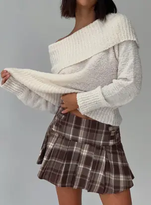 Parkley Boucle Off The Shoulder Sweater Cream from Princess Polly