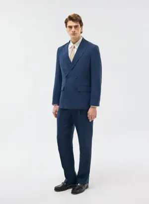 Tailored Double Breasted Blazer | Linen | Navy from Percival