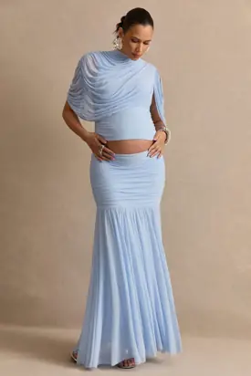 Cyrena | Light Blue Maternity Maxi Skirt With Drop Waist from Club L London