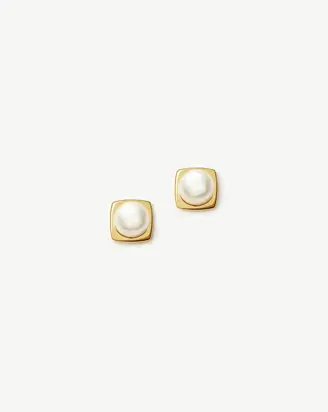 Button Pearl Square Stud Earrings | 18ct Gold Plated/Pearl from Missoma