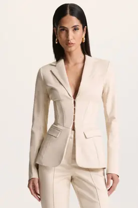 Unbeaten | Cream Plunge Corset Waist Blazer from Club L London