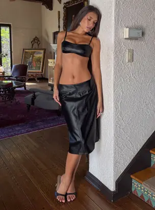 Evah Faux Leather Pencil Midi Skirt Black from Princess Polly
