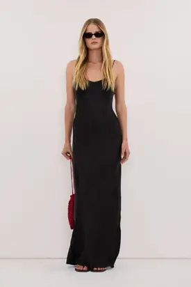JOANNE BLACK SILK SLIP MIDI DRESS from Dissh