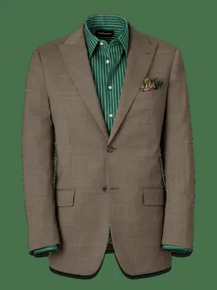 Wool Stretch Micro Check Peak Lapel Suit Jacket - Light Brown from Paul Fredrick