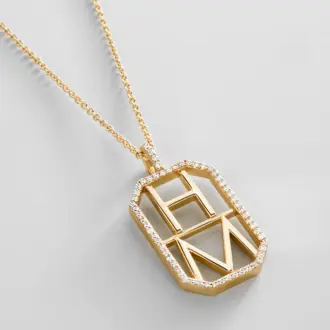 Monogram Custom Pendant Necklace  - Vertical - Gold/Pavé from BaubleBar