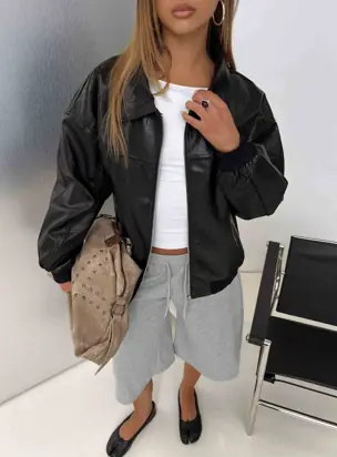 Goldsmith Faux Leather Bomber Jacket Black from Princess Polly