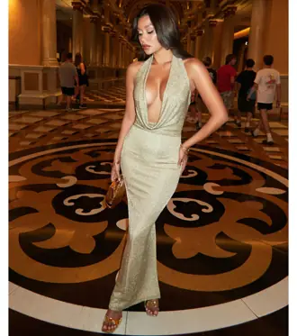 Glow Goddess Strappy Back Metallic Knit Maxi Dress from Windsor
