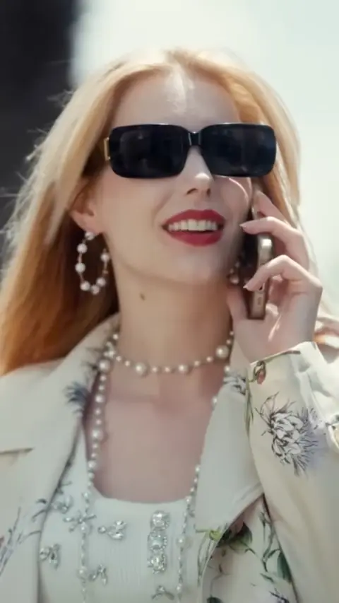 Black sunglasses, layered pearls and floral print jacket, in The Mafia King's Sweet Wife
