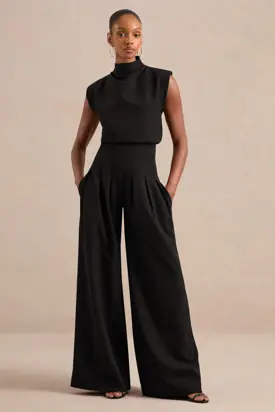Lalia | Black High Rise Wide Leg Trousers from Club L London