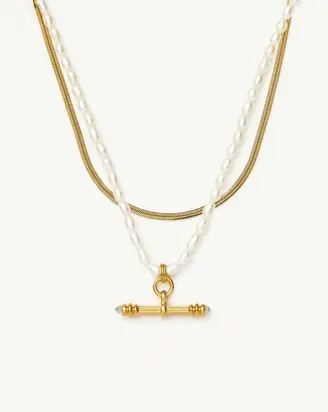 The Pearly T-bar Necklace Set | 18ct Gold Plated/Pearl from Missoma