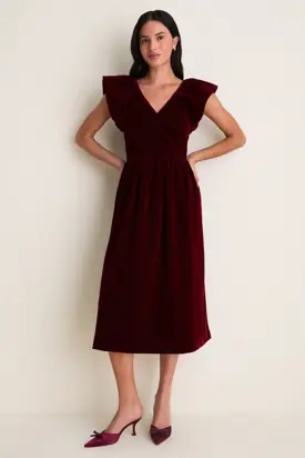 Burgundy Velvet Lyra Midi Dress from Tuckernuck