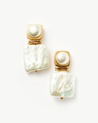 Square Pearl Statement Earrings | 18ct Gold Plated/Pearl from Missoma