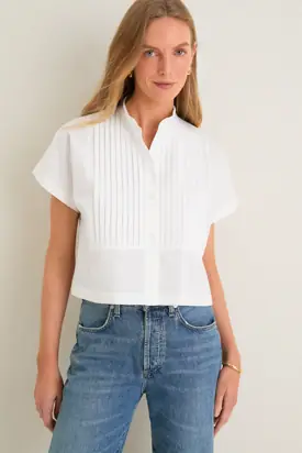 White Cotton Poplin Pintuck Avery Shirt from Tuckernuck