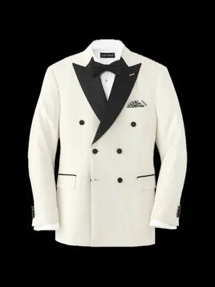 Solid Double Breasted Satin Peak Lapel Dinner Jacket - Ivory from Paul Fredrick
