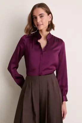 Dark Plum Bianca Band Collar Blouse from Tuckernuck