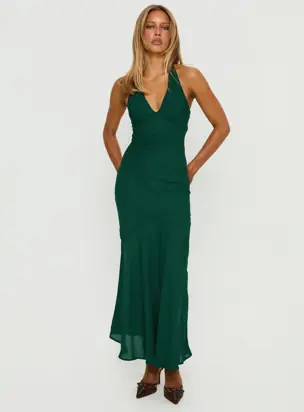Luannie Halter Scarf Tie Maxi Dress Emerald from Princess Polly